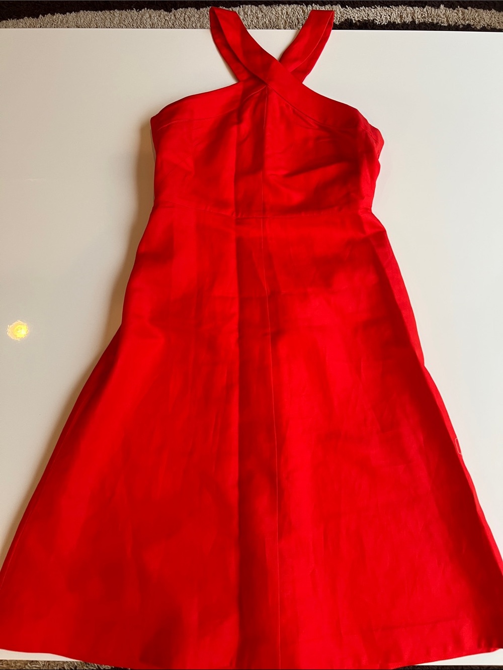 Ann Taylor Vibrant orange red Crisscross Halter Midi Dress